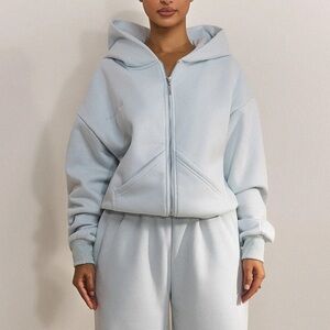 Mars the label classic zip sweatshirt hoodie in baby blue